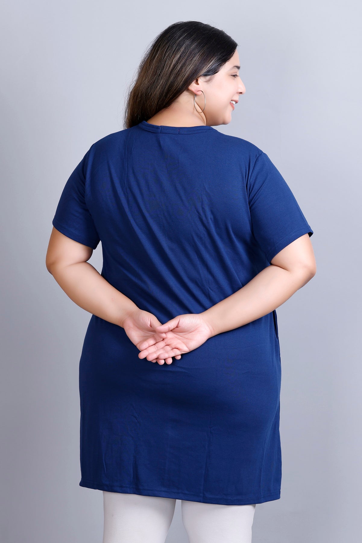 Buy Blue Solid Long Tops For Ladies