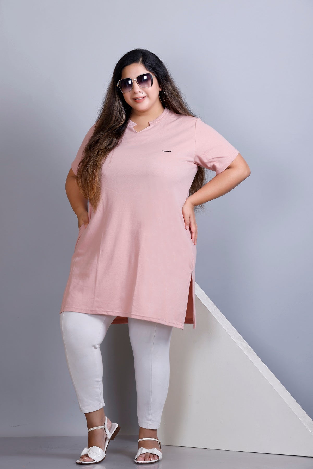 Long Line Blushing Peach Top For Women - Plus Size