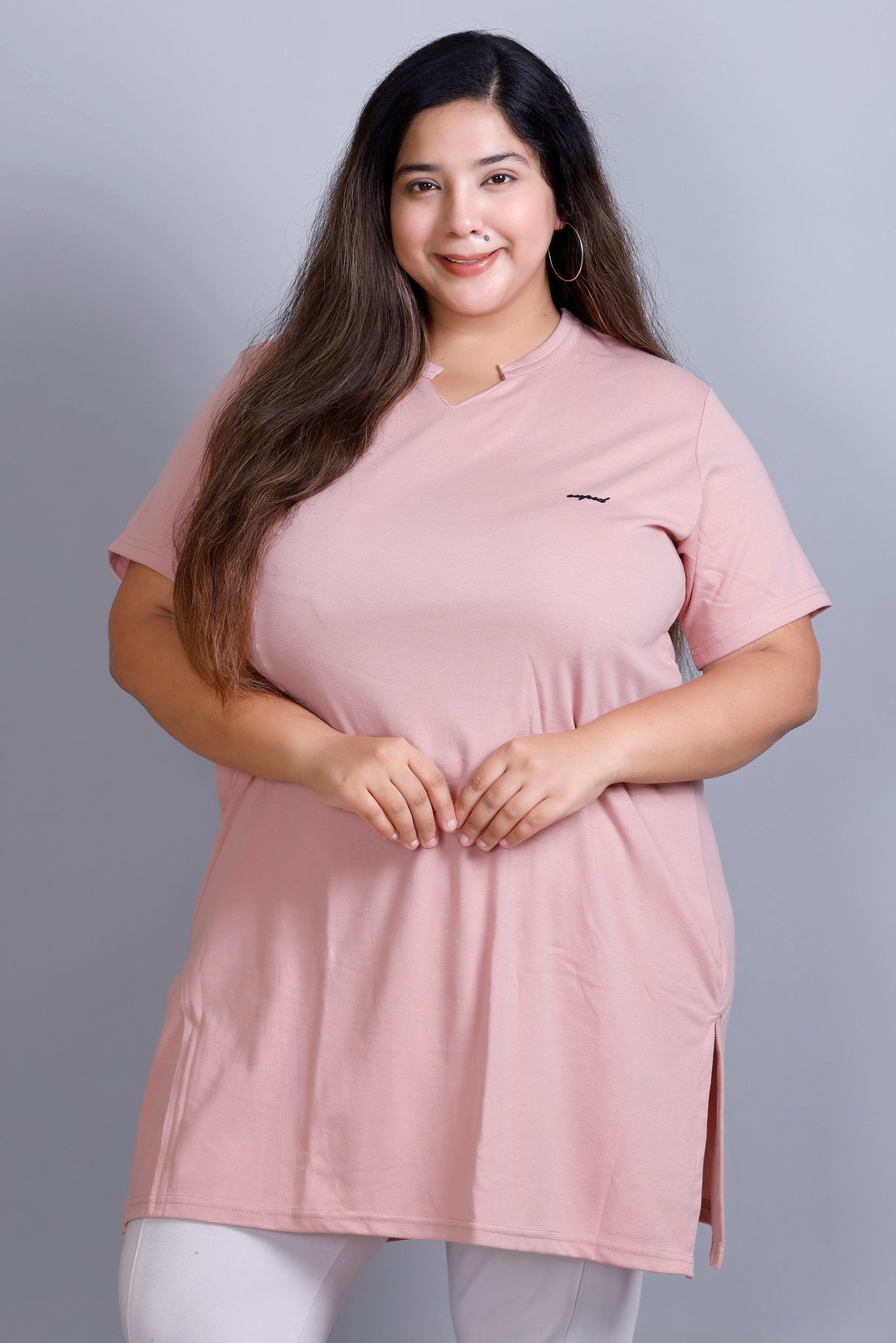 Long Line Blushing Peach Top For Women - Plus Size
