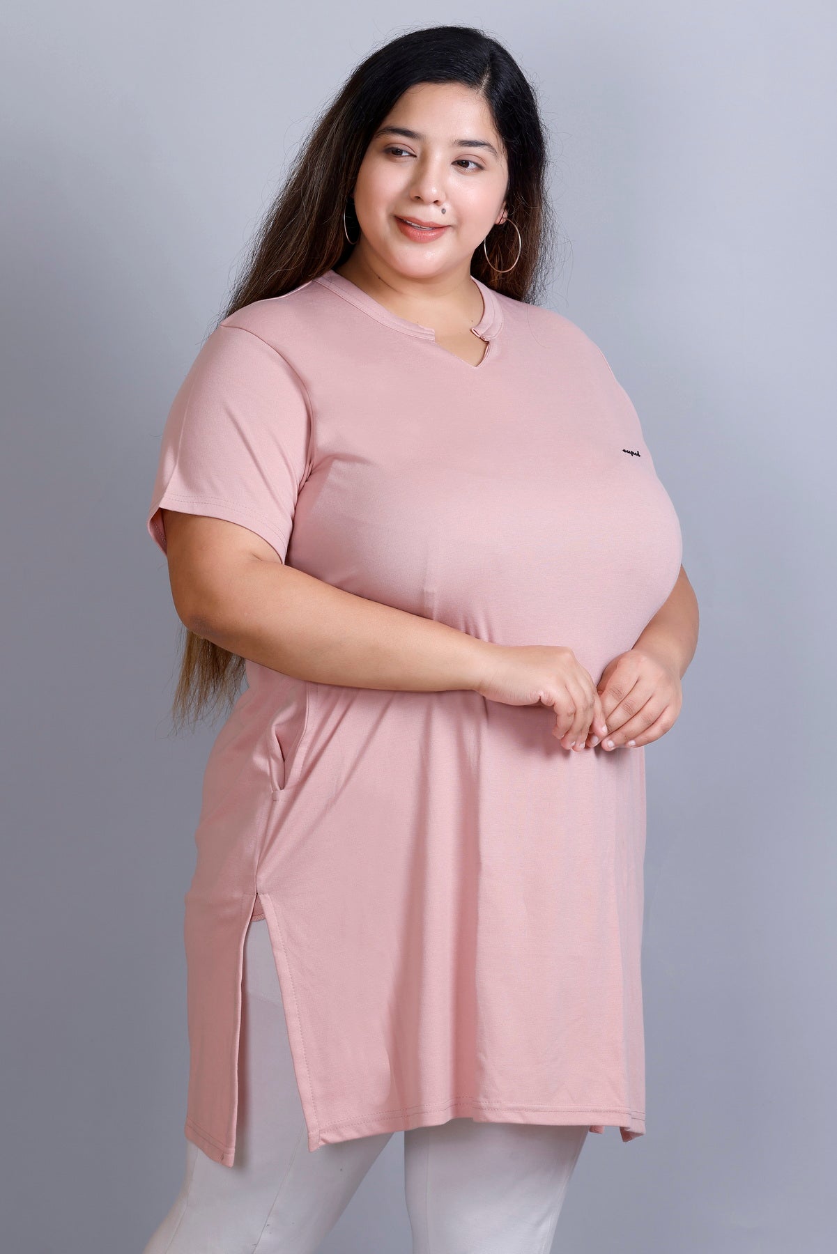 Long Line Blushing Peach Top For Women - Plus Size