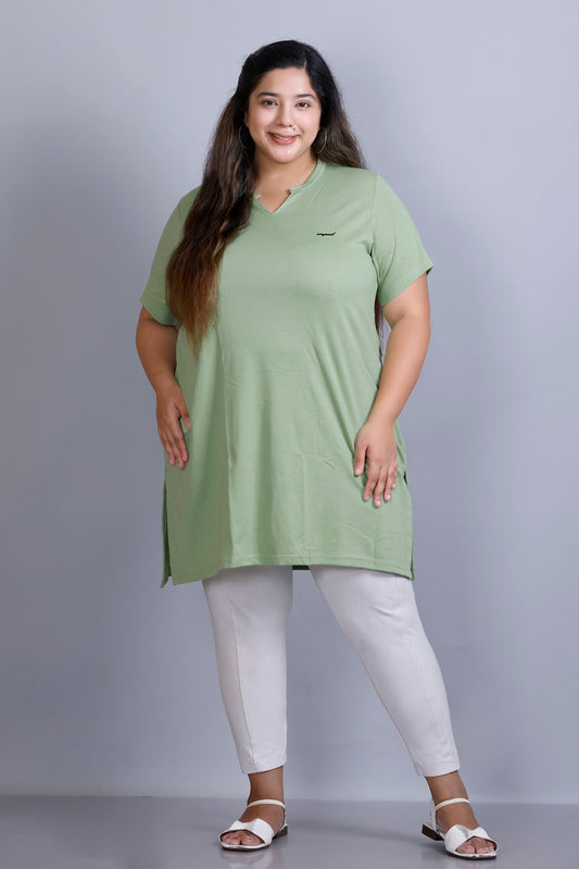 Long Line Sea Green Top For Women