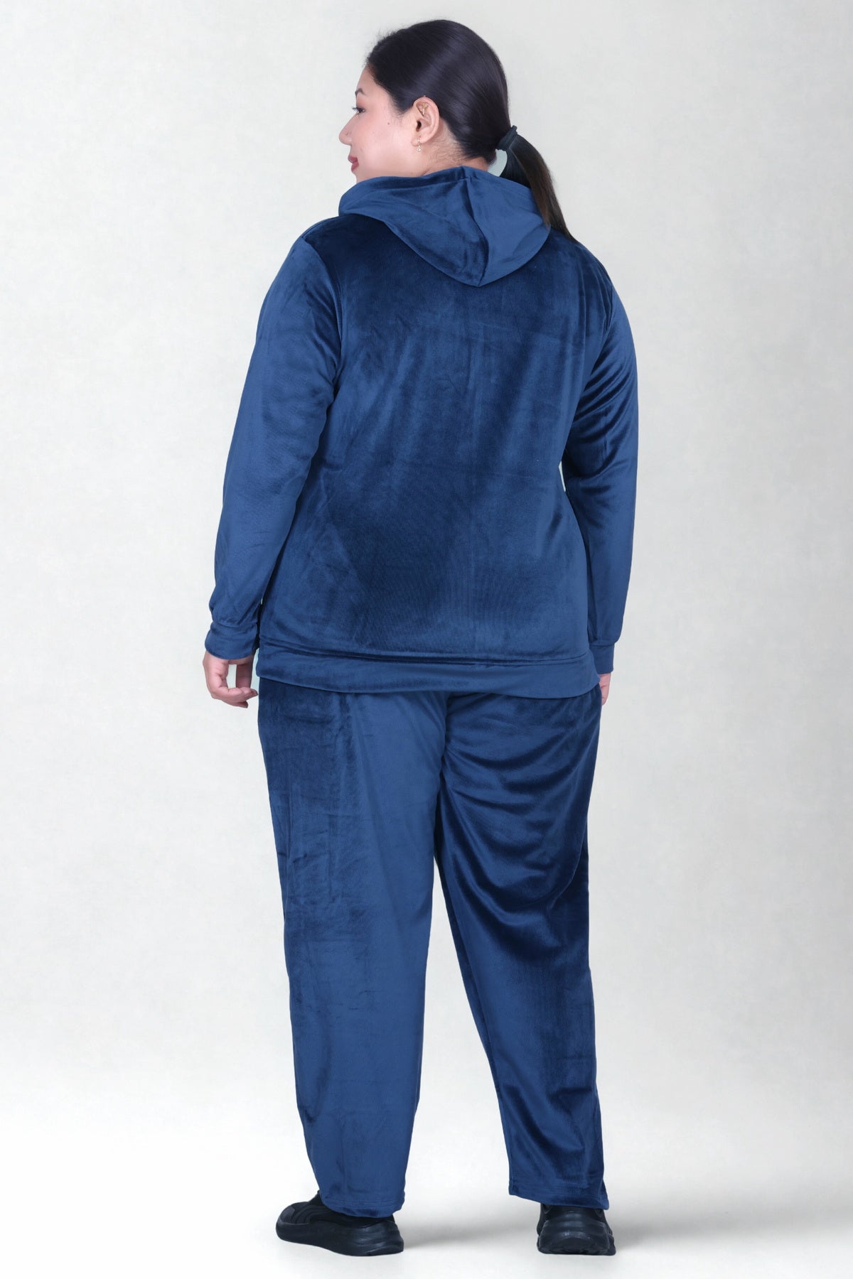 Winter Cotton Velour Tracksuit Set For Woman -Peacock Blue