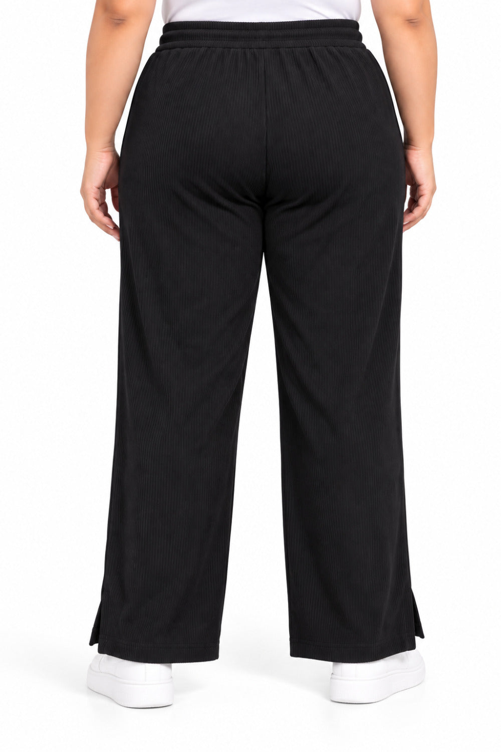 Women’s Ribbed Knit Track Pants / Relaxed Lounge Joggers with Drawstring