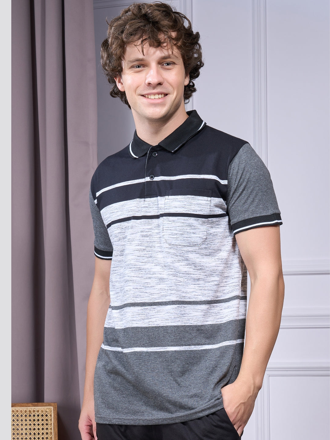 Jinxer Men Loungewear Cotton Pajama T-Shirt Set-Black