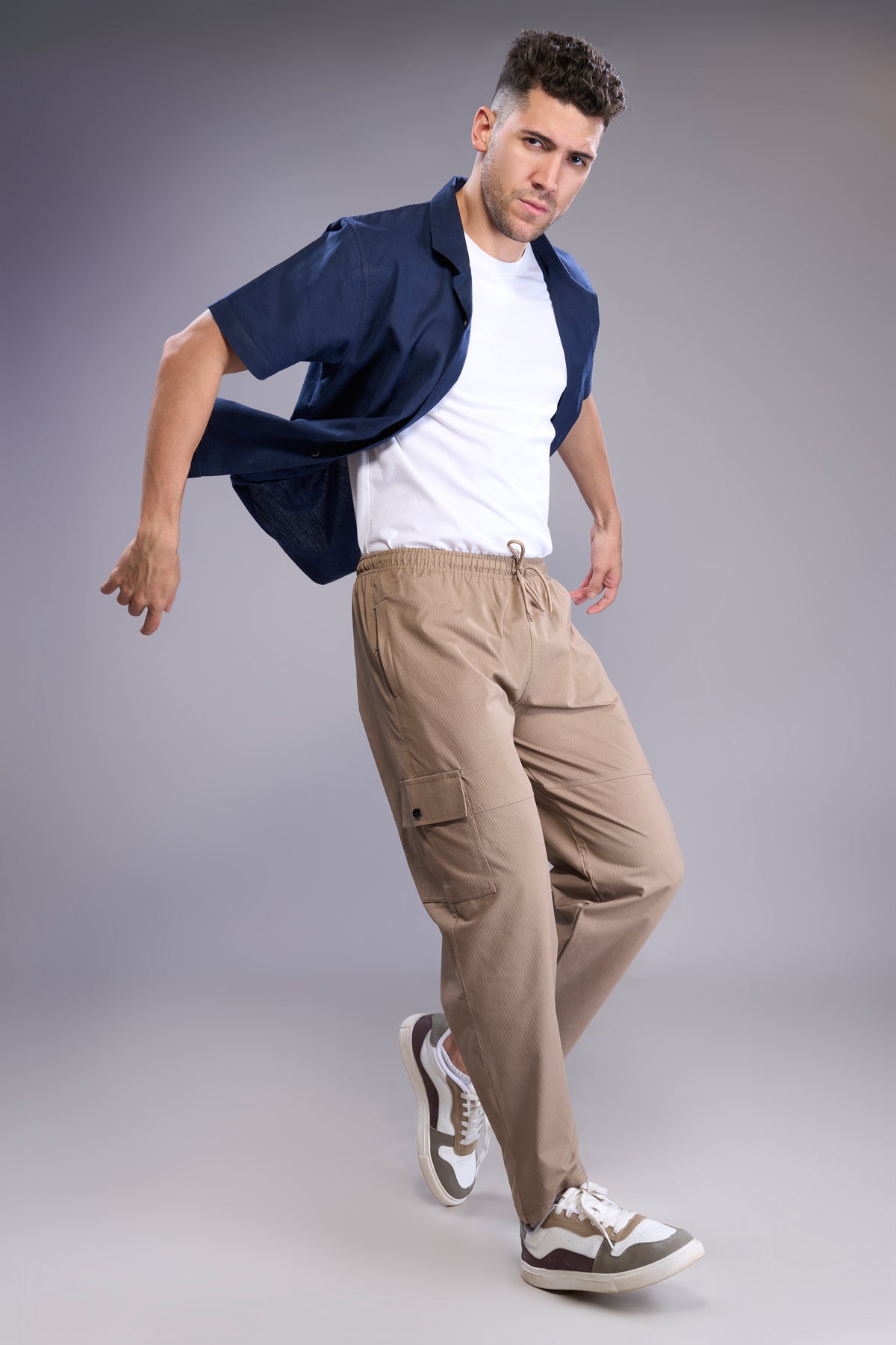 Brown Cargo Pant Relaxed Fit Cotton Blend