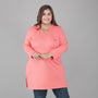 Plus Size Full Sleeves Long Top For Women - Pink