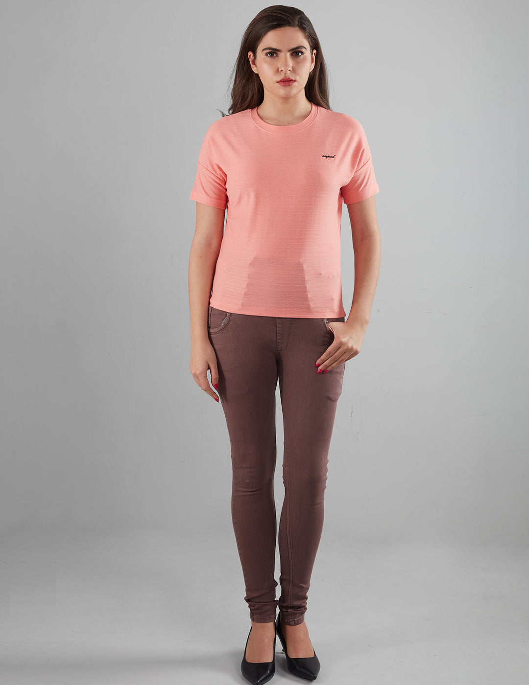 Women Plain Short T-shirts - Peach