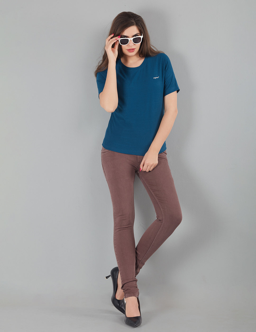Women Plain Short T-shirts - Teal Blue