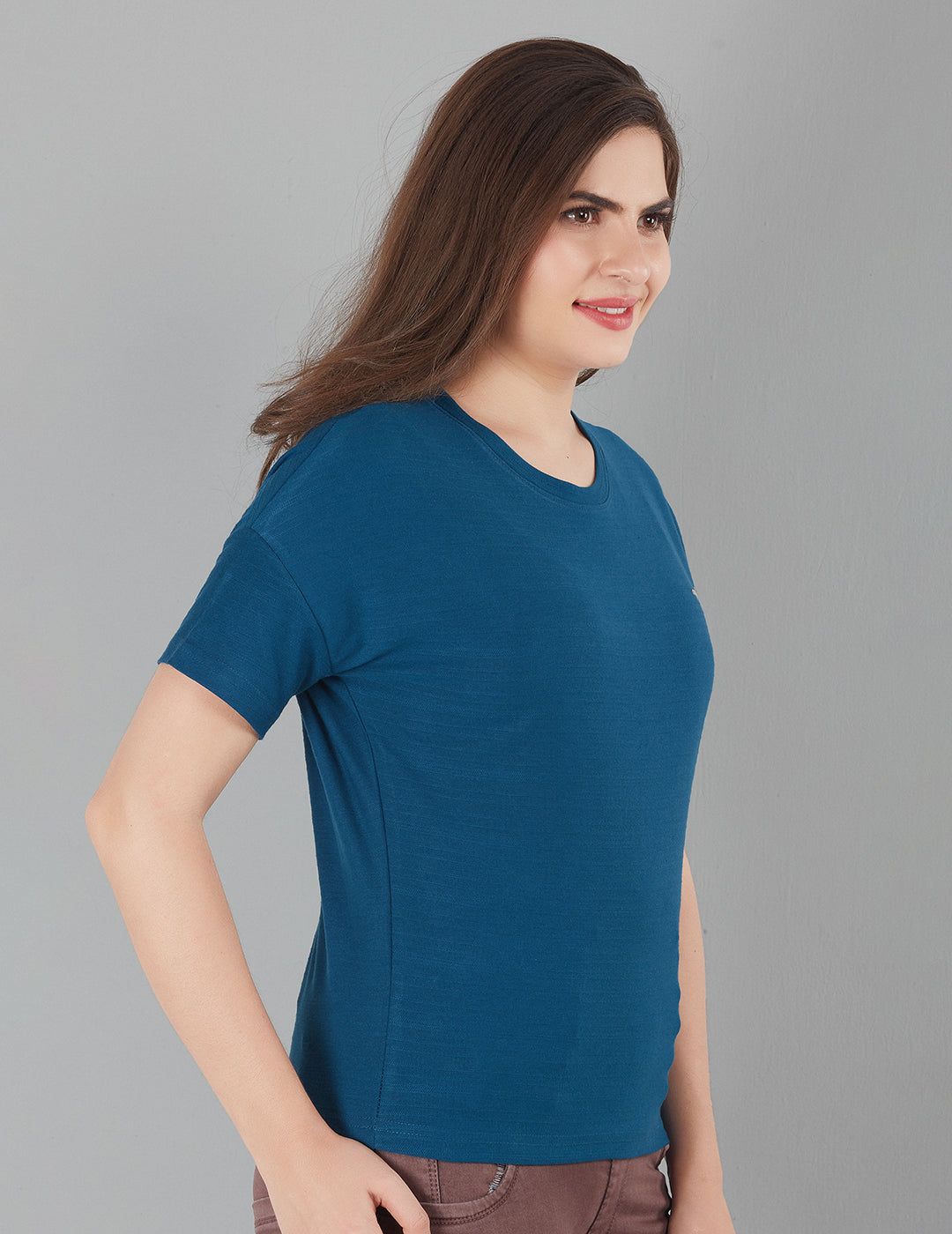 Women Plain Short T-shirts - Teal Blue
