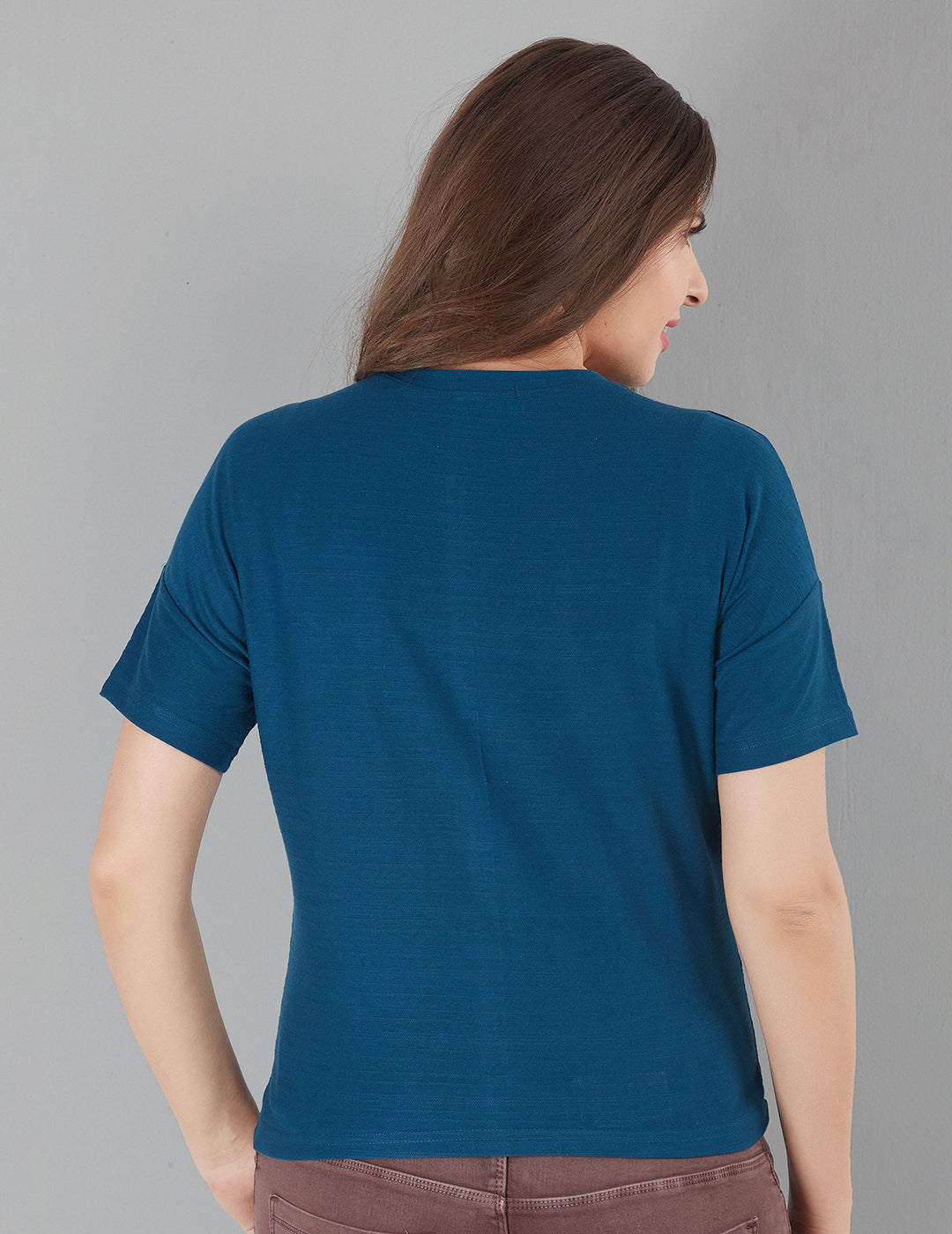 Women Plain Short T-shirts - Teal Blue