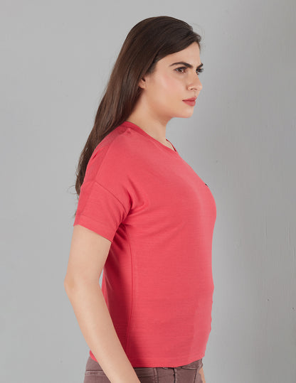 Stylish Plain Short T-Shirts for women In Hot Pink At Best Price