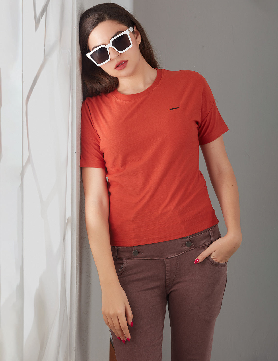 Women Plain Short T-shirts - Rust