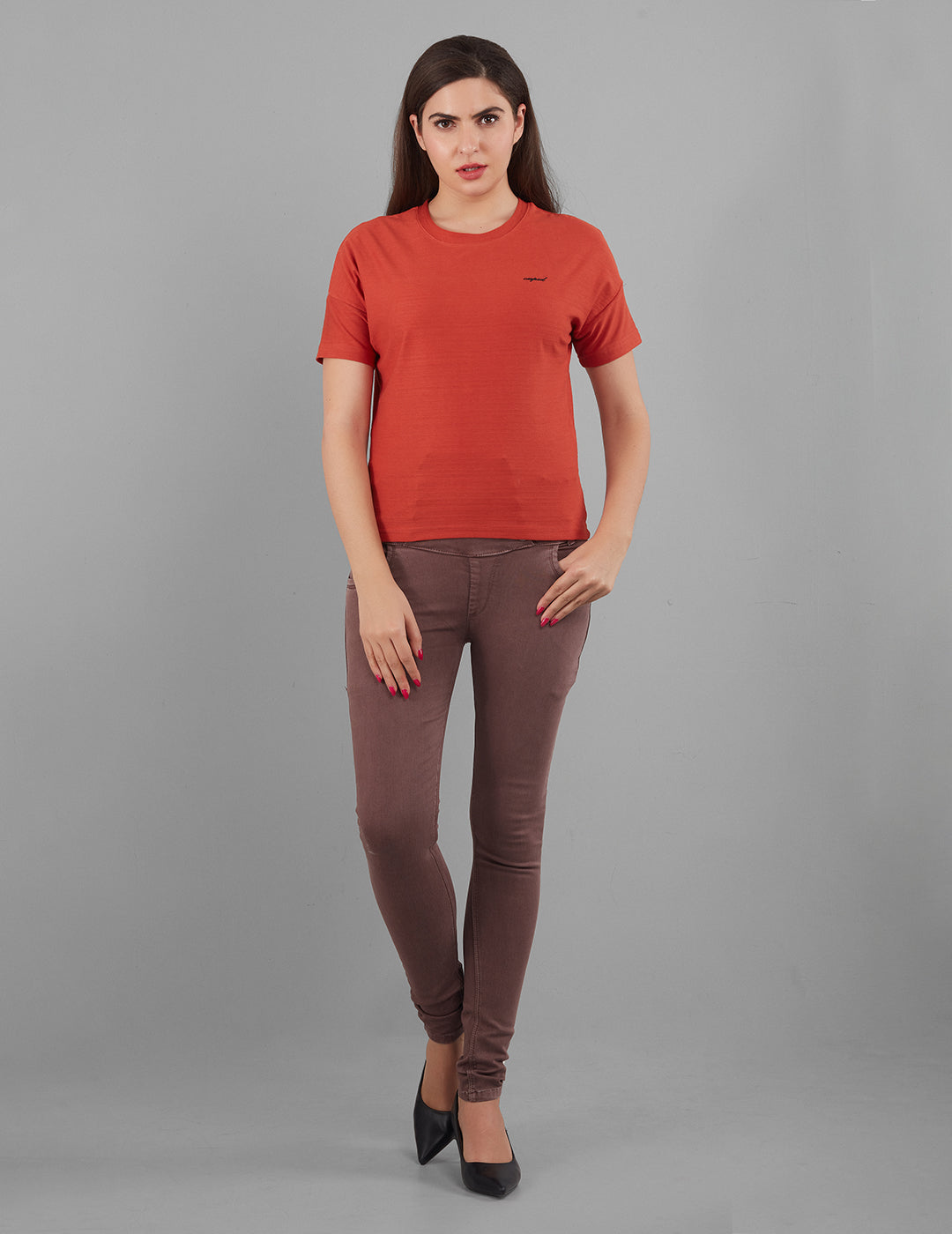 Women Plain Short T-shirts - Rust