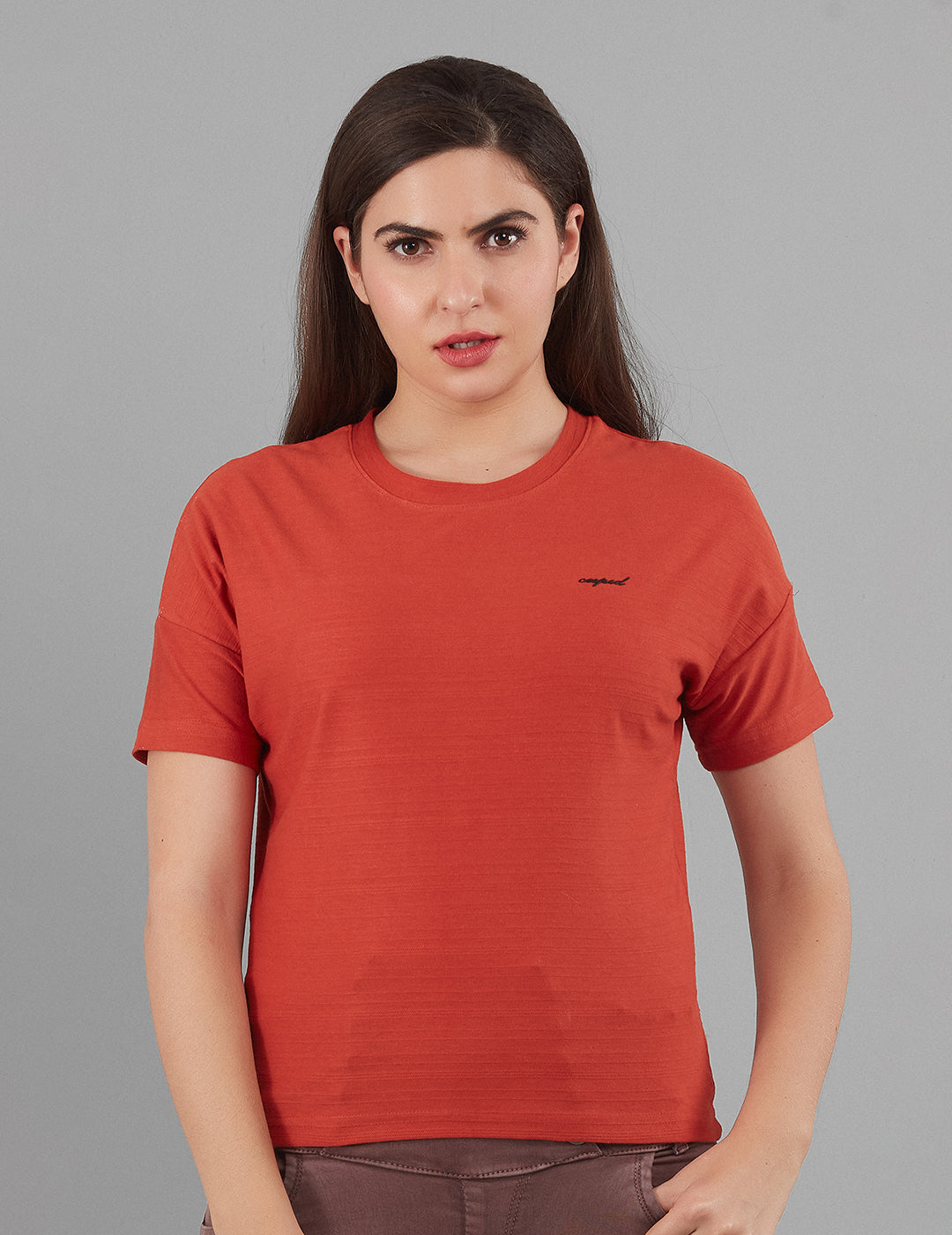 Women Plain Short T-shirts - Rust