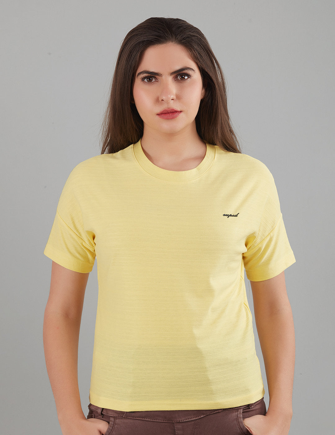 Women Plain Short T-shirts - Lemon
