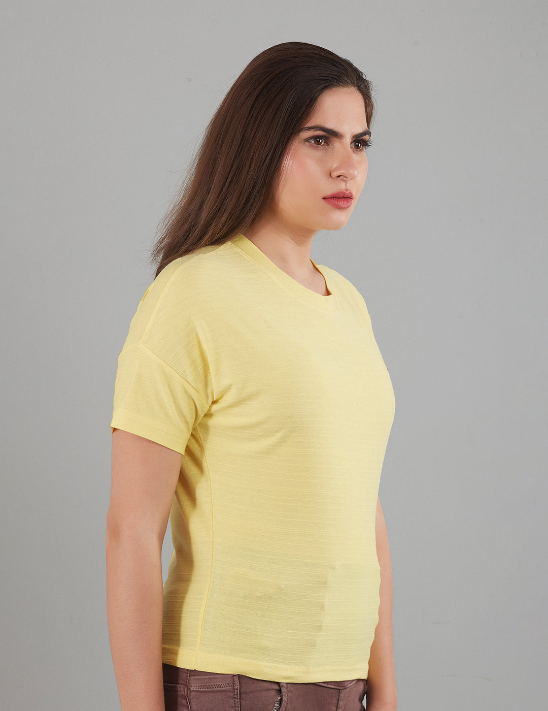 Women Plain Short T-shirts - Lemon