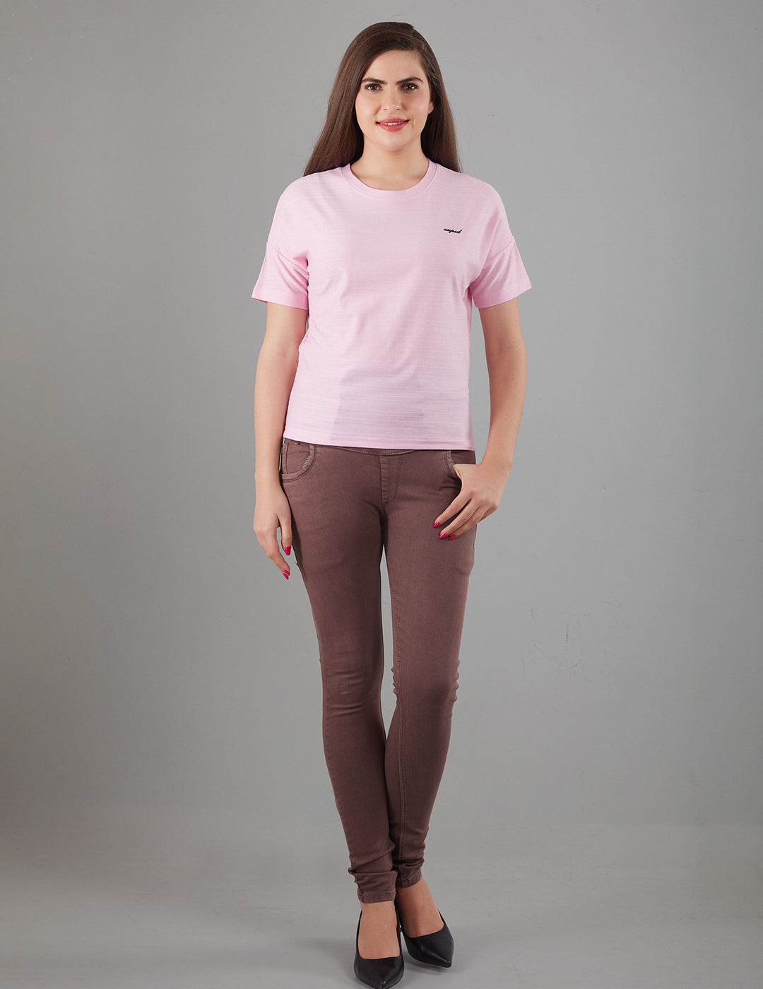 Women Plain Short T-shirts -Pink
