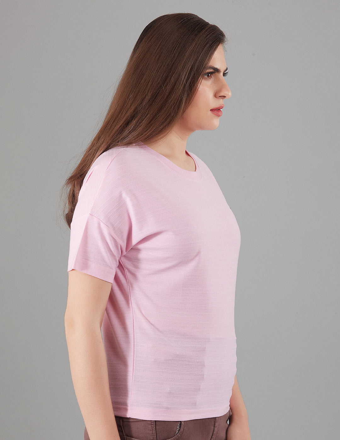 Women Plain Short T-shirts -Pink