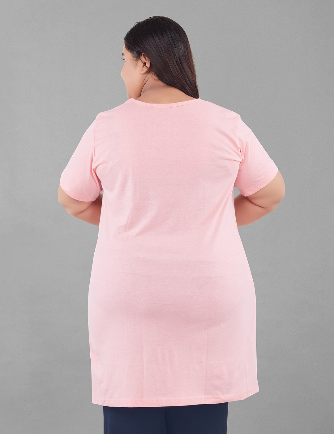 Plus Size Long T-shirt For Women - Half Sleeve - Pink