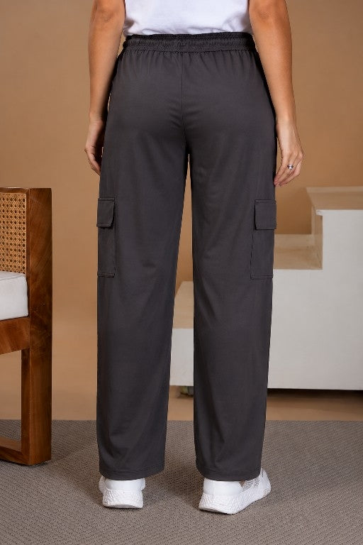 Women Smart Straight Fit Easy Wash Cargo Pants- Brown