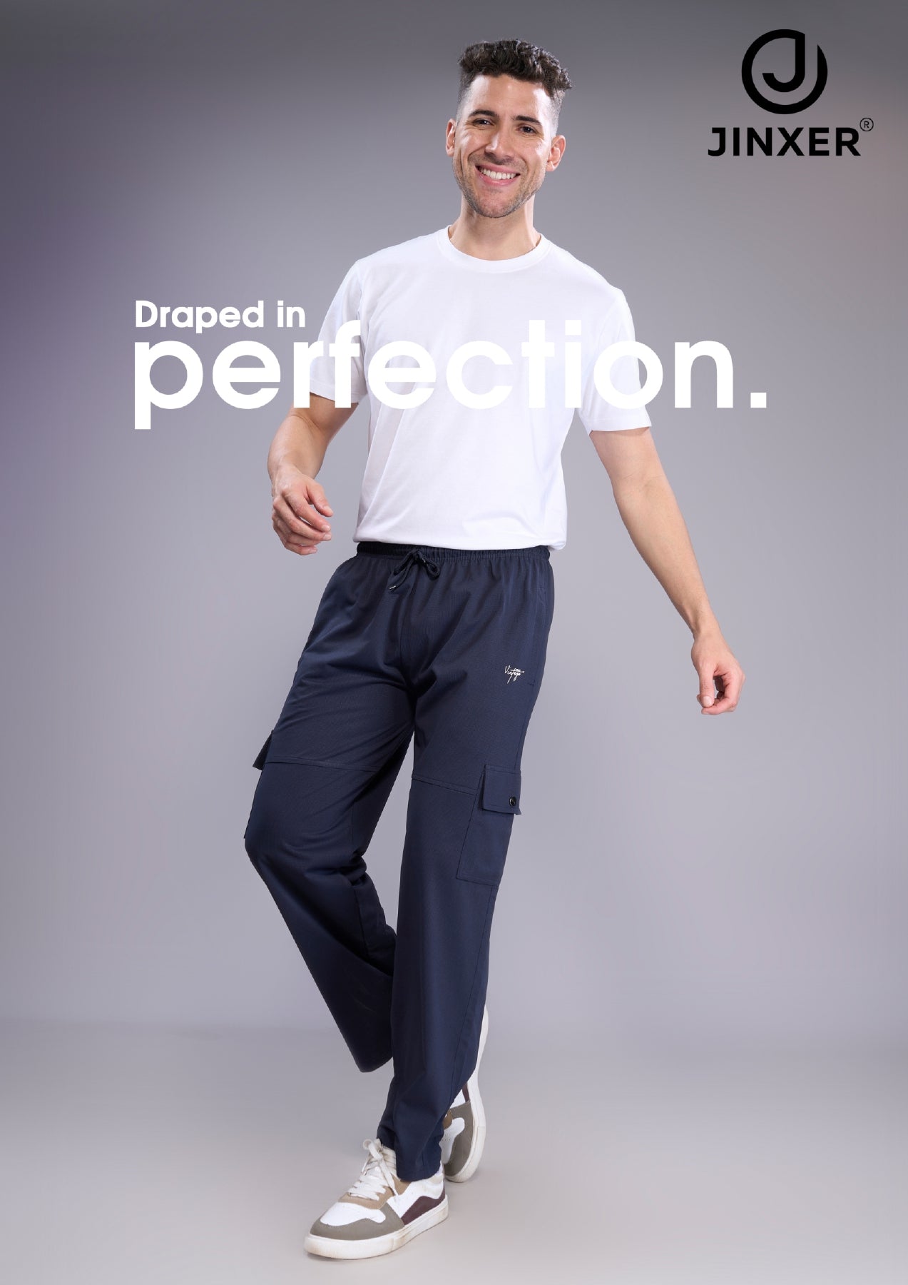 Jinxer men’s navy blue casual pants with cargo pockets