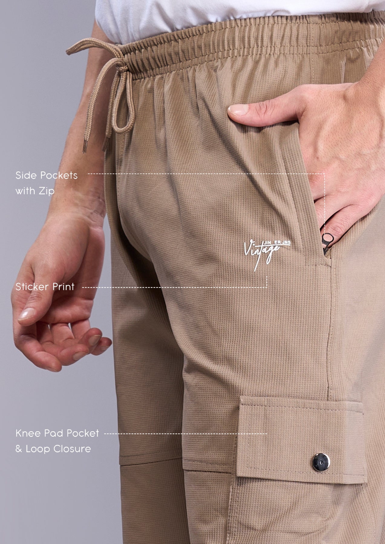 Cotton Cargo Jogger Pants for Men with Elasticated