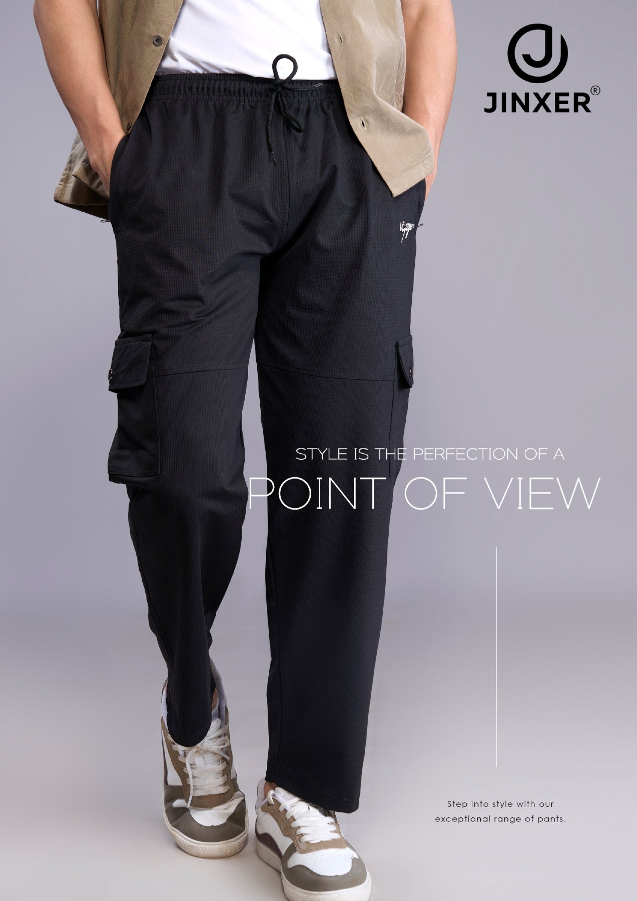 Comfortable straight fit black cargo trousers