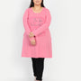 Cotton Long Top for Women Plus Size - Full Sleeve - Pink