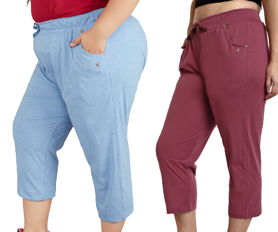 Buy Comfy Sky/Mauve Half Cotton Capri Pants (Pack Of 2 )For Women Online In  India By Cupidclothing's – Cupid Clothings