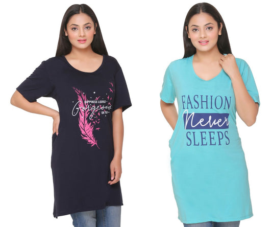 Comfortable Plus Size Half Sleeves Long T-Shirts For Women (Pack Of 2) Online In India