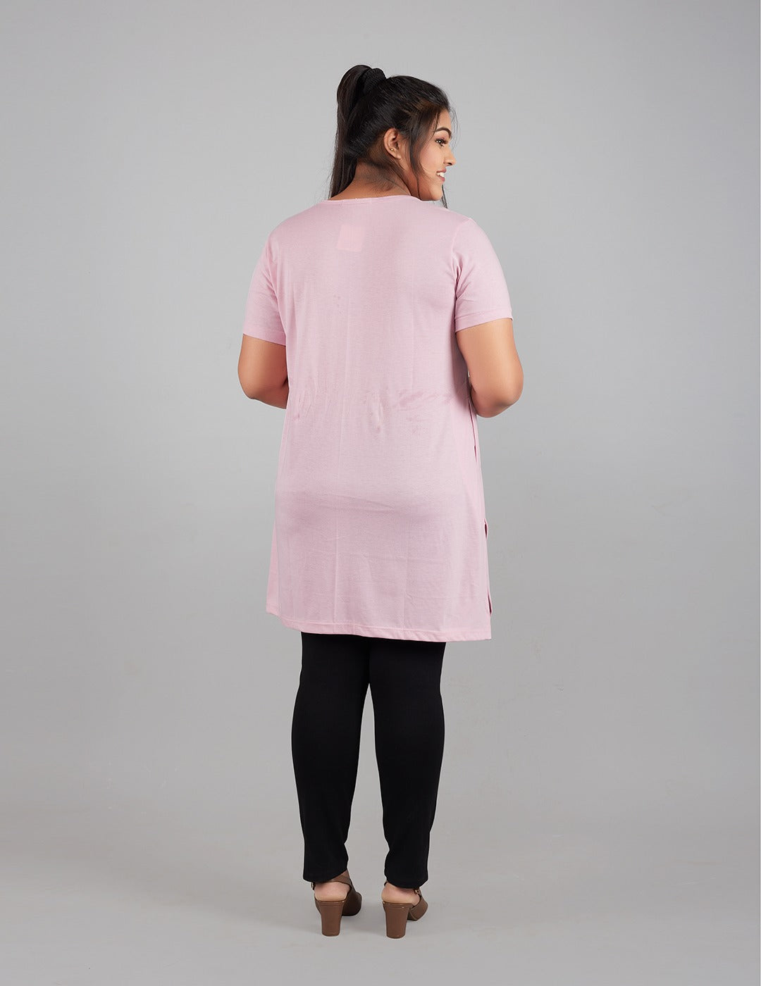 Comfortable Half Sleeve Long T- shirt For Women in Plus Size - Pink At Best Prices