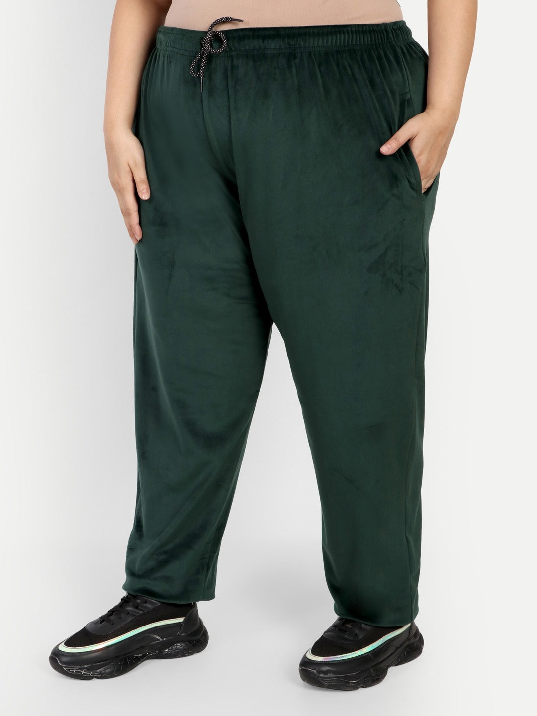 Winter Cotton Velvet Pyjamas For Women - Bottle Green