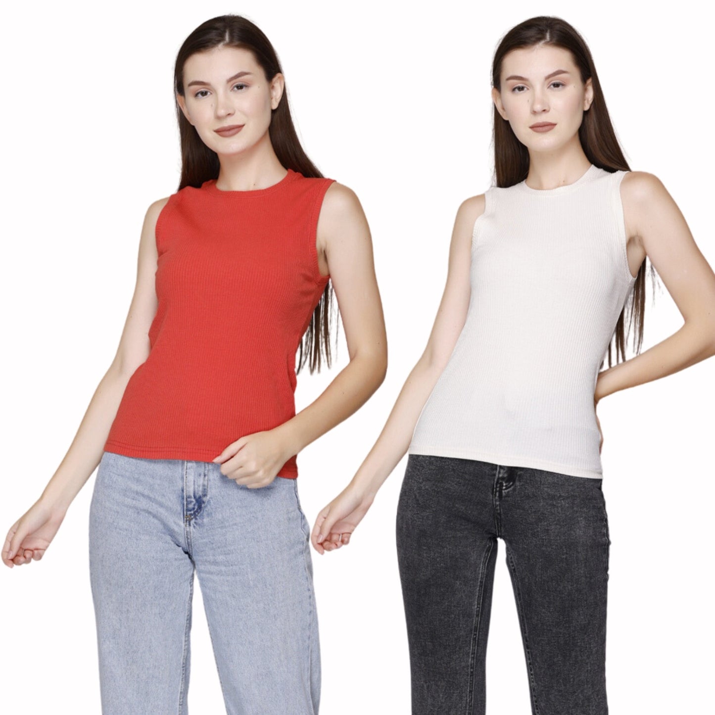 Stylish Modish Rib Plain Cotton Tank Top for Women (Pack of 2) Online In India