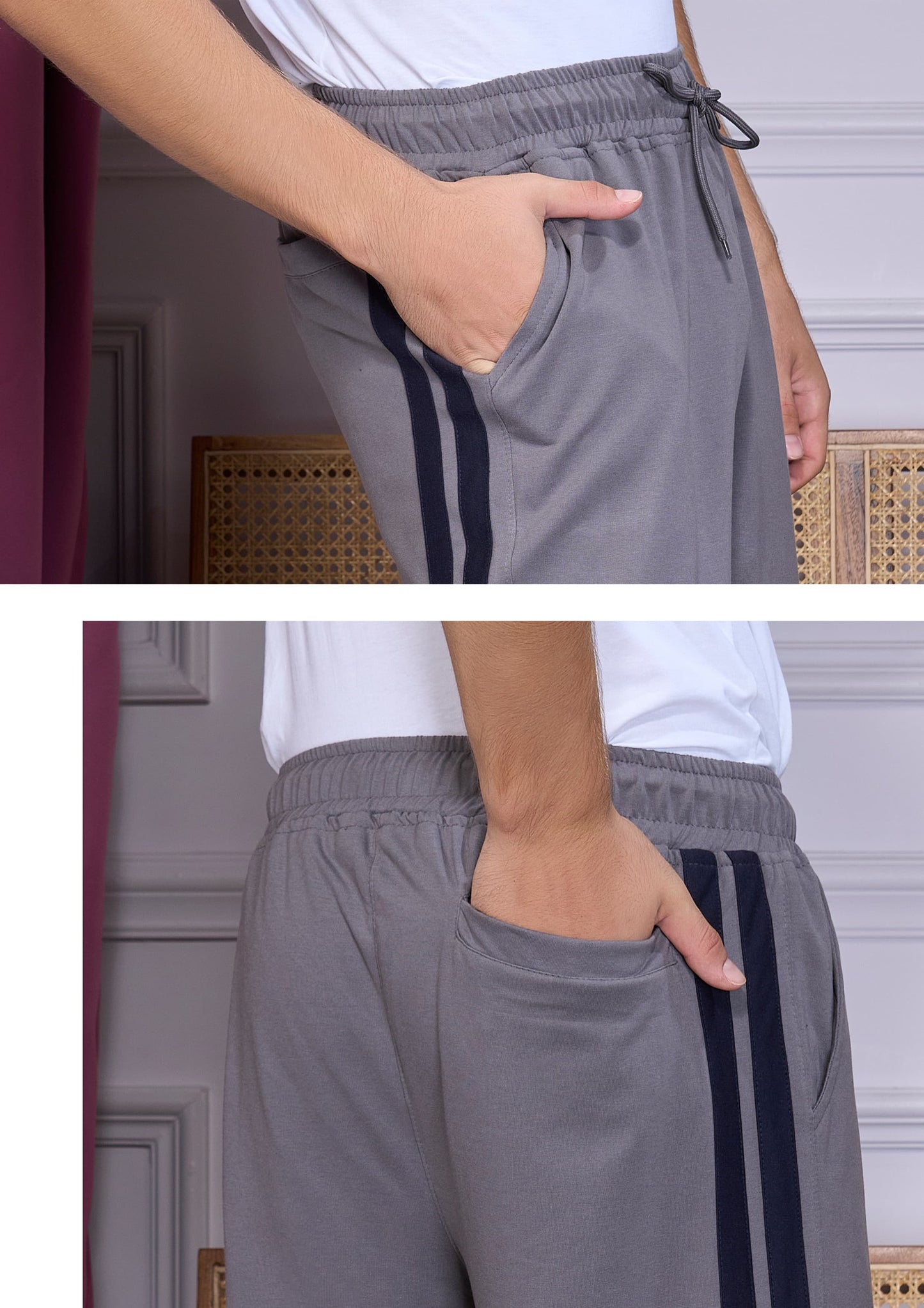 Men's Cotton Track Pants with Side Stripes
