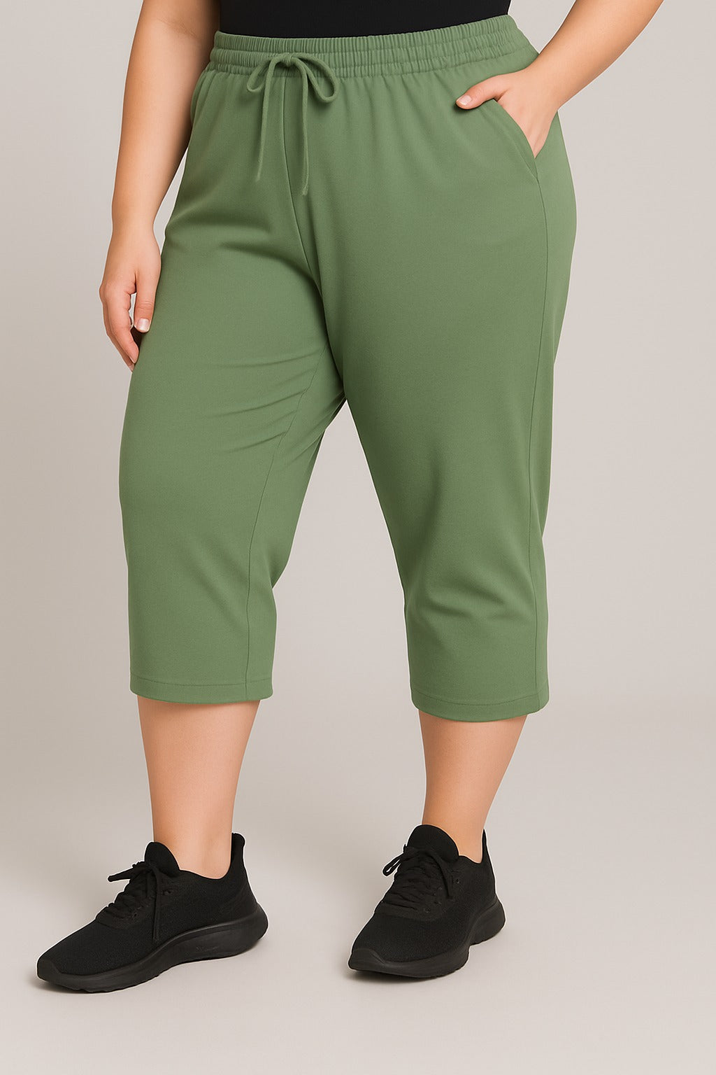 Cotton Capris For Women - Half Capri Pants - Cardamom Green (3XL-7XL)
