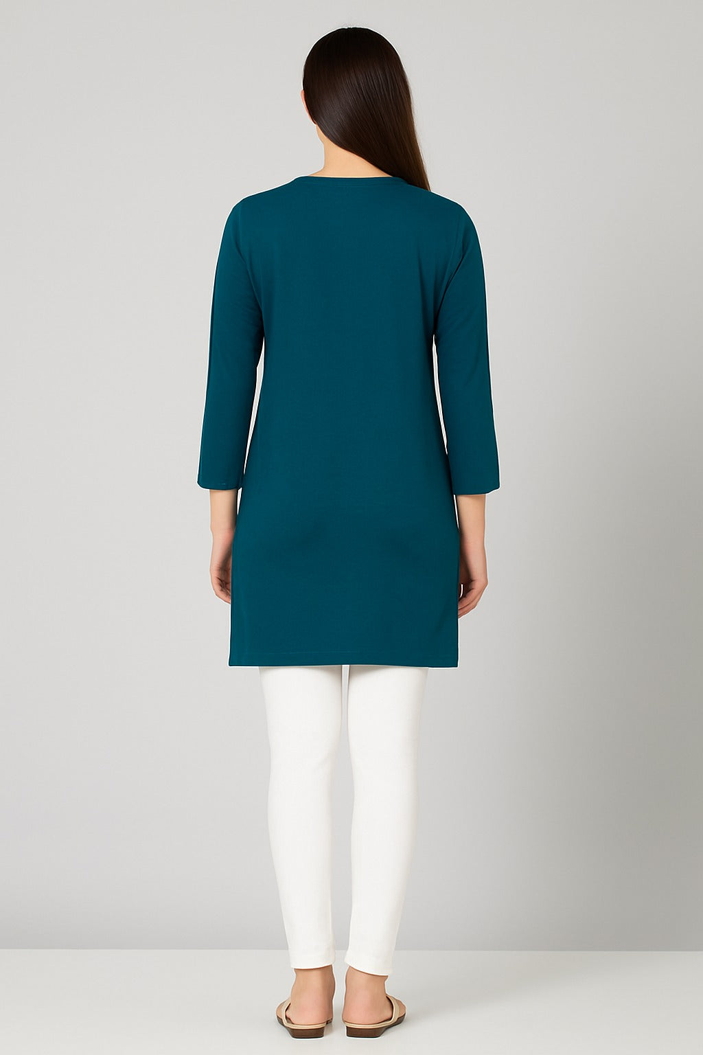 Cotton Long Top for Women Plus Size - Full Sleeve - Teal