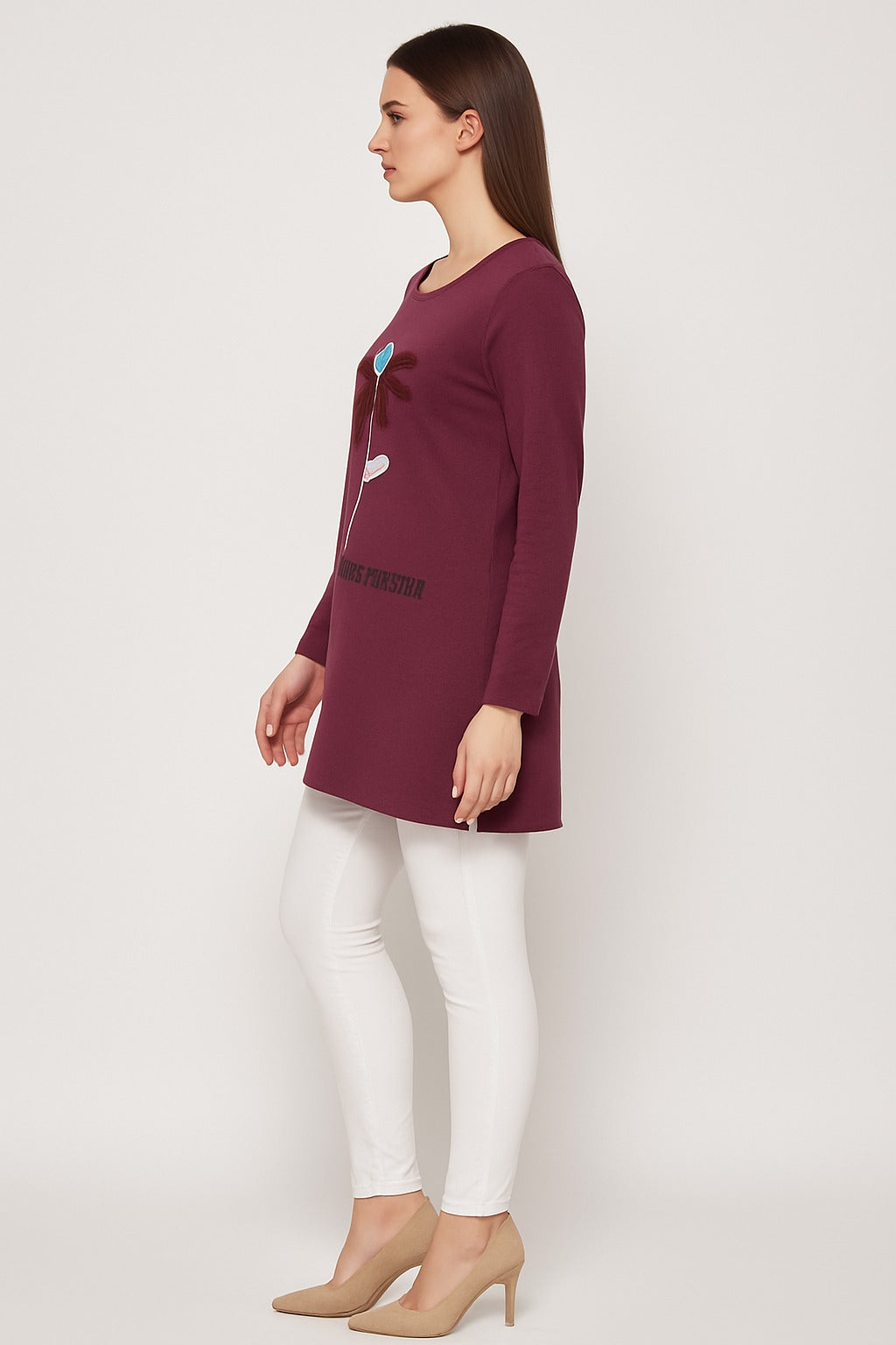 Cotton Long Top for Women - Full Sleeve - Mauve