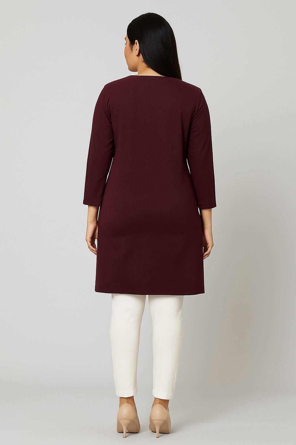 Cotton Long Top for Women - Full Sleeve - Wine