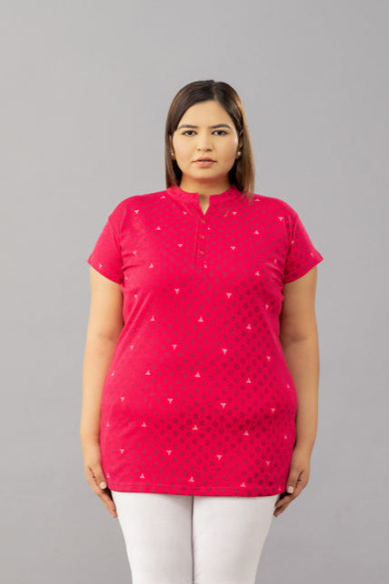 Casual Cotton Short Kurti Tops - Dark Pink
