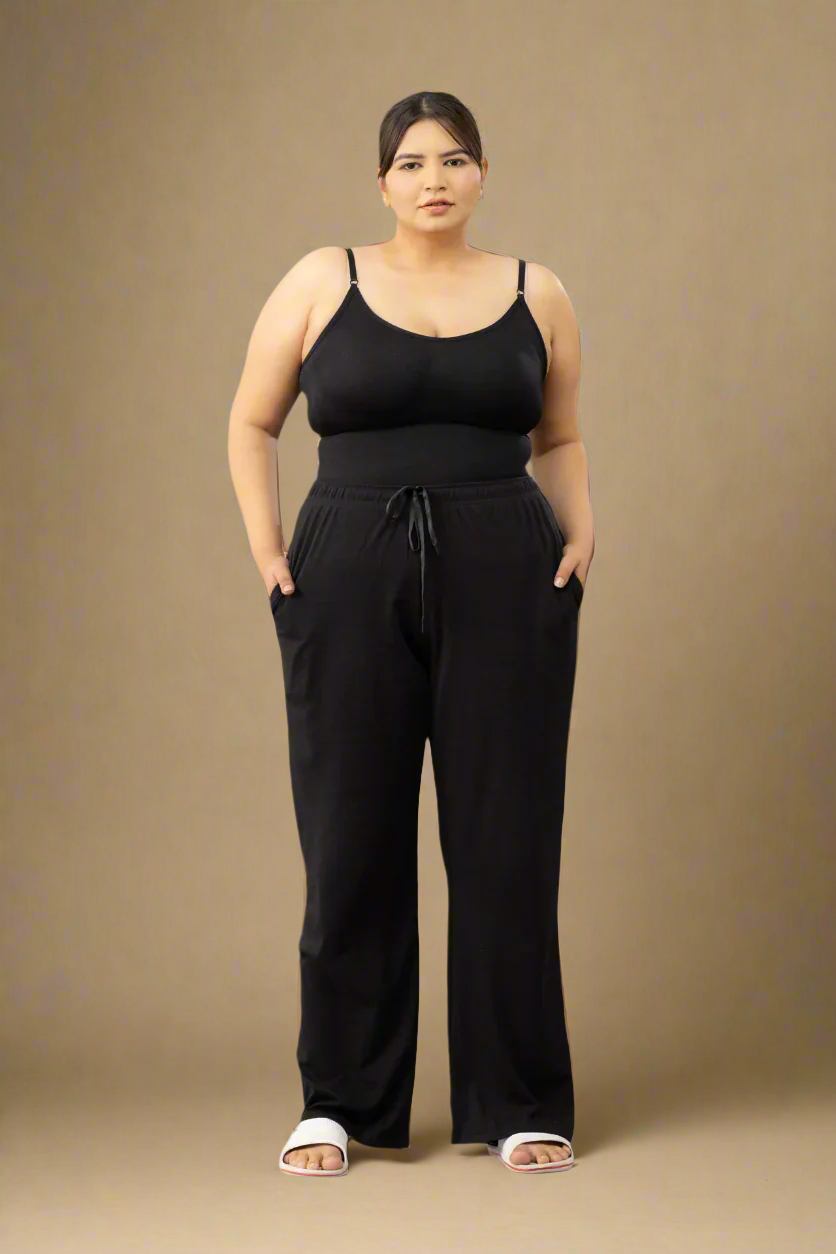 Plus Size Black Cotton Trackpant
