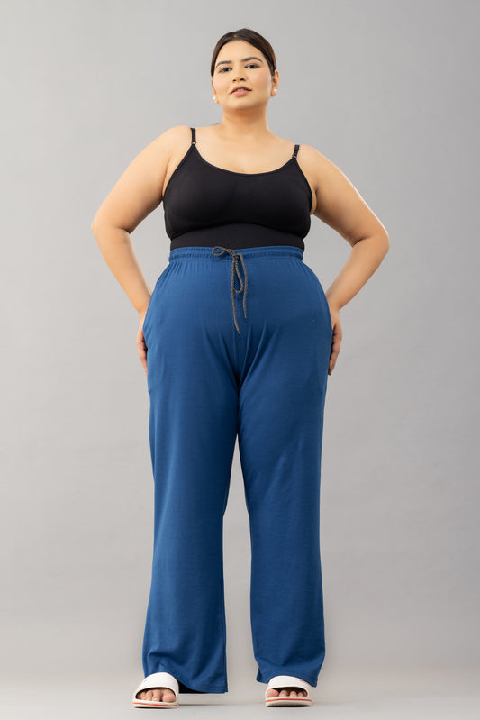 High Rise Cotton Straight Denim Trackpants(Available in Plus Size)