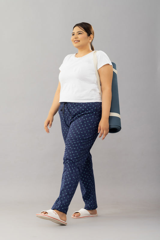 Blue Printed Pajamas For Women