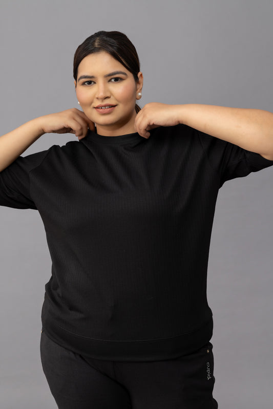 Plus Size Cotton Street Style T-shirts For Summer - Black