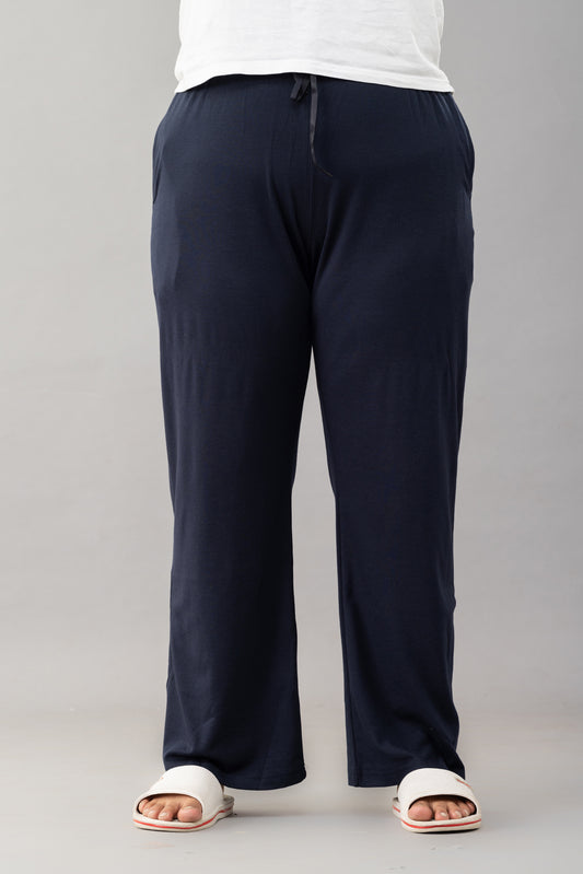 High Rise Cotton Straight Navy Blue Trackpants( Available in Plus Size)