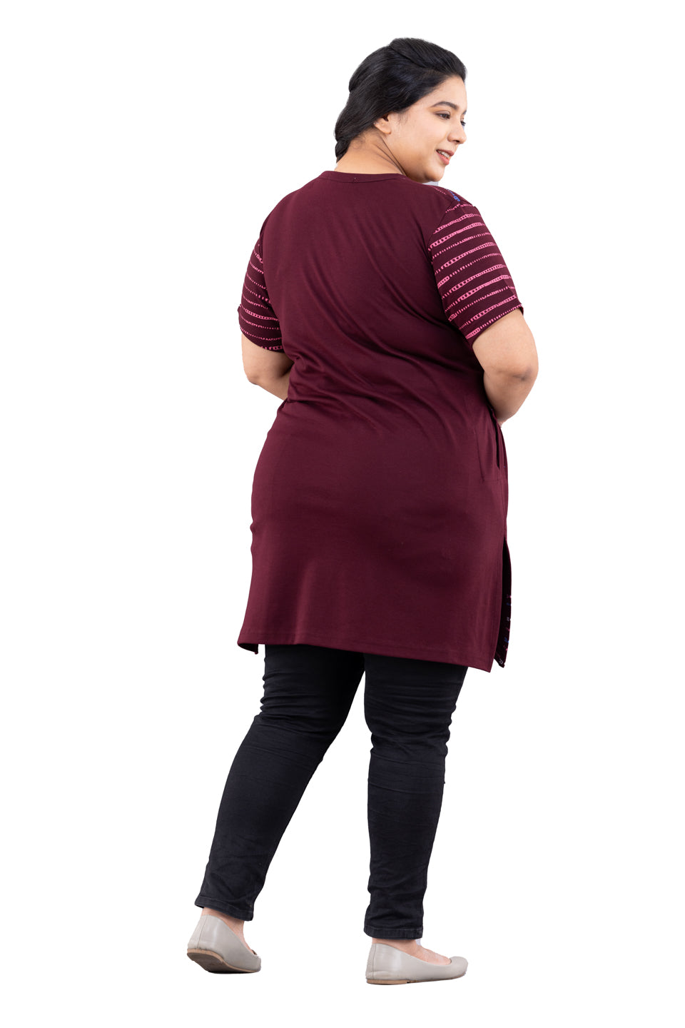 Plus Size Printed Long Tops for Women Full Sleeves - Wine At Best Prices