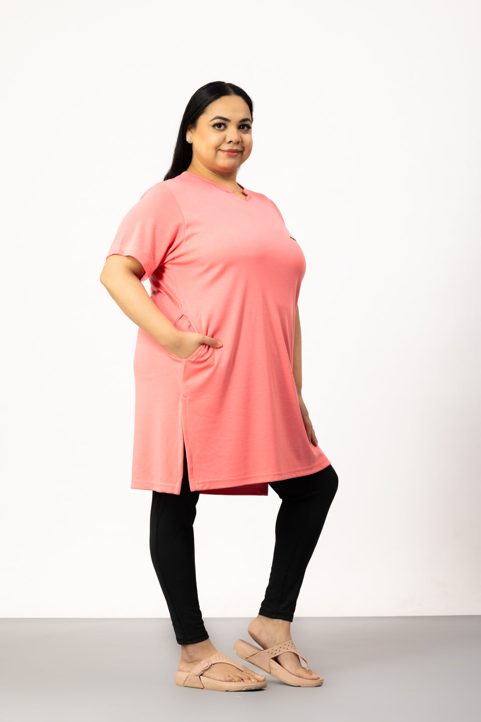 Plus Size Half Sleeves Long Tops For Women - Pack of 2 (Sea Green & Pink)