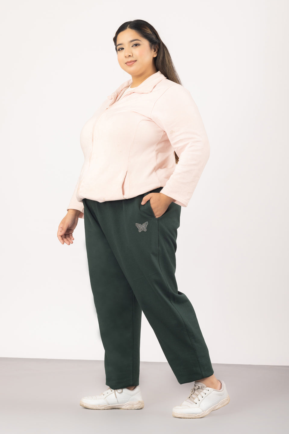 Plus Size Winters Cozy Fleece Track Pants For Women Bottle Green