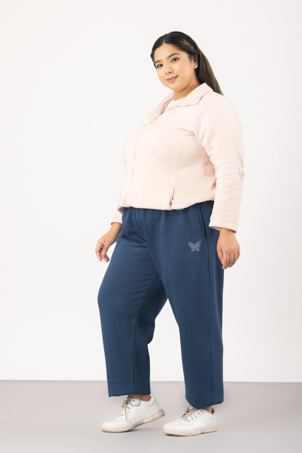 Plus Size Winters Cozy Fleece Track Pants For Women Prime Blue