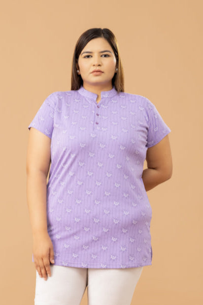 Casual Cotton Short Kurti Tops - Violet