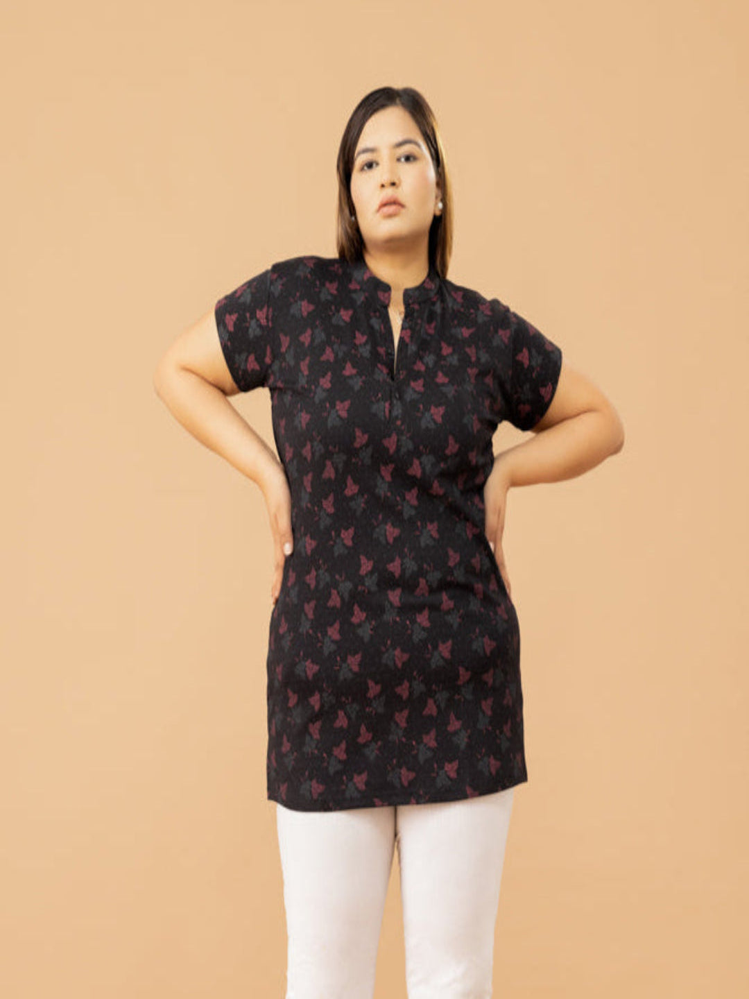 Casual Cotton Short Kurti Tops - Black